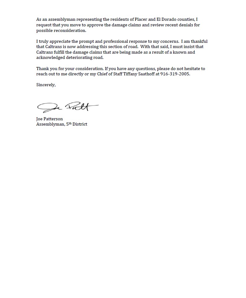 Caltrans Damage Claims Letter 2